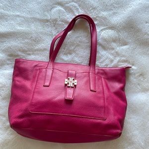 Tory Burch fuscia leather tote